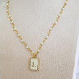 White Pearl Diamond Initial Charm