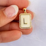 White Pearl Diamond Initial Charm