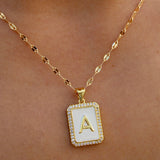 White Pearl Diamond Initial Charm