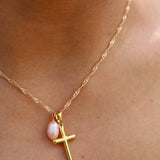 Long Cross Pearl Necklace