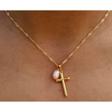 Long Cross Pearl Necklace