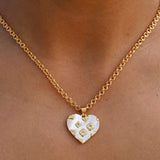 Gold Diamond Pearl Large Heart Charm